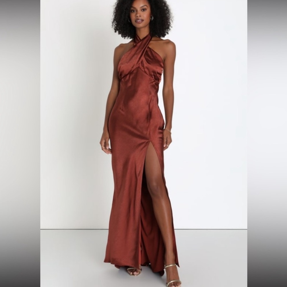 Lulu’s Start of Forever dress brown (rust) maxi dress size Large